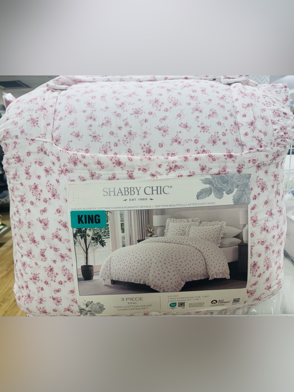 SHABBY CHIC 3pc cotton gauze ruffle ditsy floral comforter set